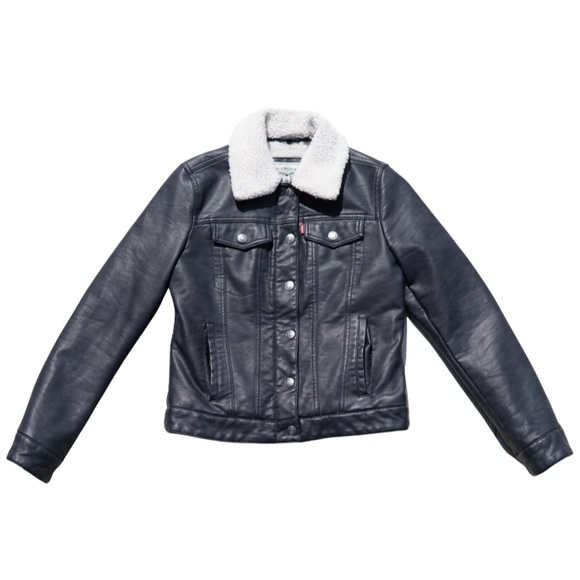 ❤️🔥LEVI’S BLACK LEATHER LINED ZIP/SNAP JACKET